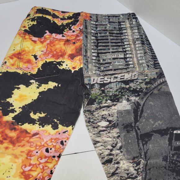 Y2K AOP Skull Jeans Descend Video Game Fire Evisu 34x29/30 - Picture 8 of 16